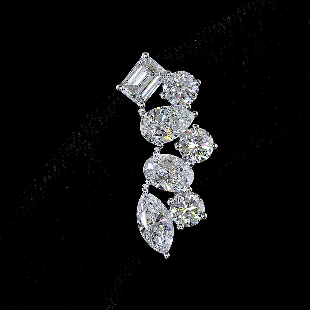 14K White Gold Crawler Earrings with Emerald, Pear, Marquise and Oval Cut Lab Diamonds - 6.08 Carat Total Diamond Weight - Covaloro Fine Jewelry