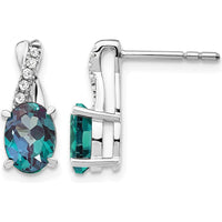 14K White Gold Created Alexandrite and Diamond Drop Earrings with Round Diamonds - 0.06 Carat Total Diamond Weight by Oro Pregiato