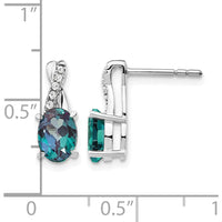 14K White Gold Created Alexandrite and Diamond Drop Earrings with Round Diamonds - 0.06 Carat Total Diamond Weight by Oro Pregiato