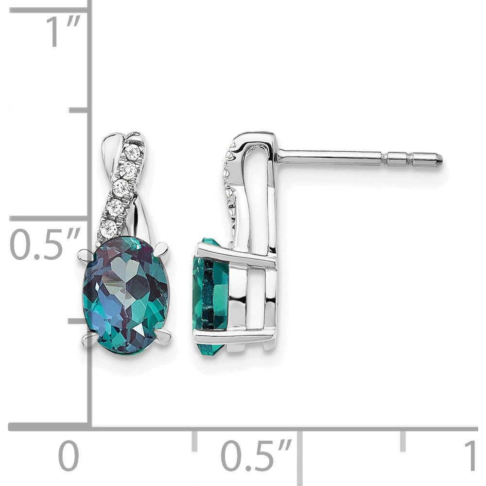 14K White Gold Created Alexandrite and Diamond Drop Earrings with Round Diamonds - 0.06 Carat Total Diamond Weight by Oro Pregiato