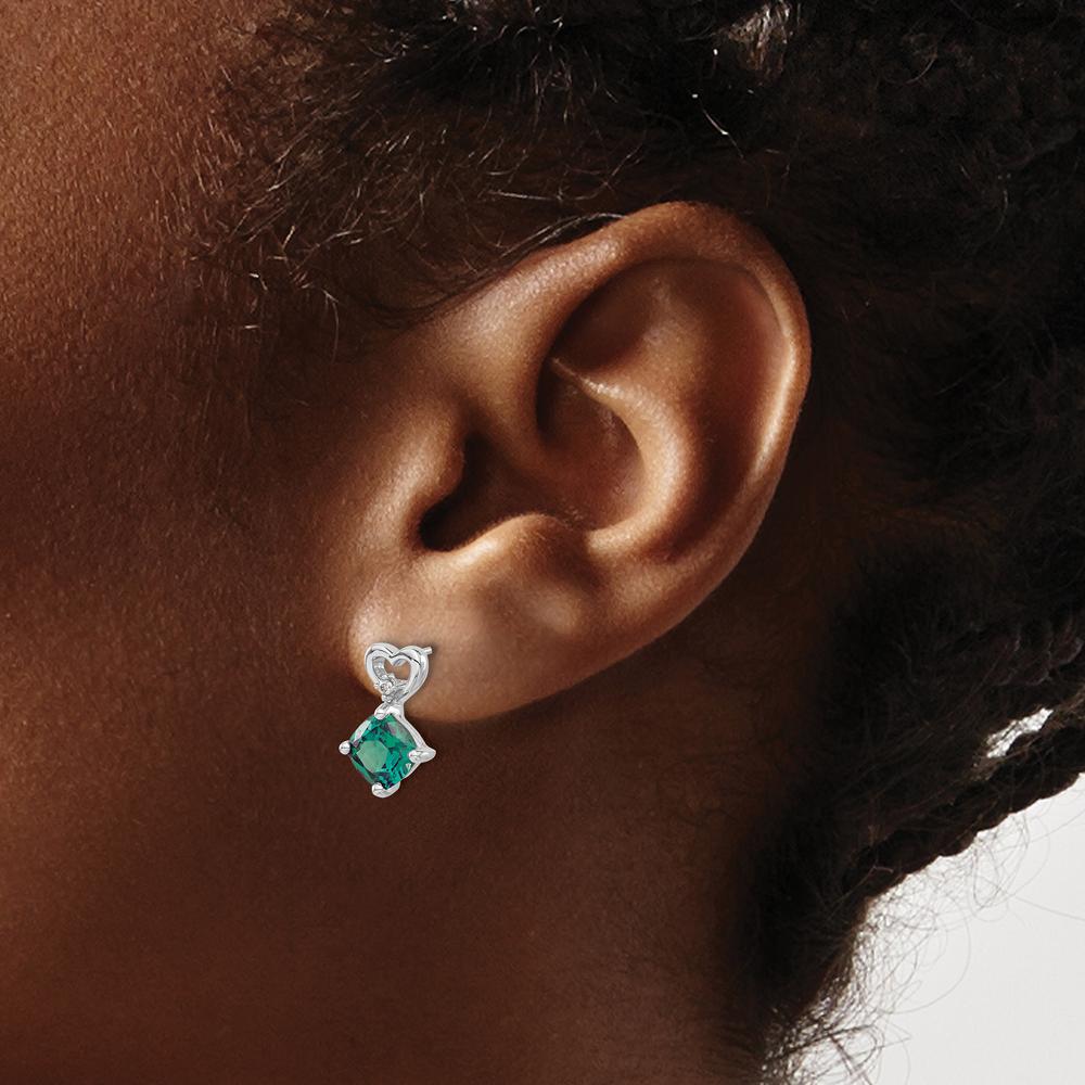 14K White Gold Created Alexandrite and Diamond Heart Drop Earrings - 1.26 Carat Total Gem Weight by Oro Pregiato