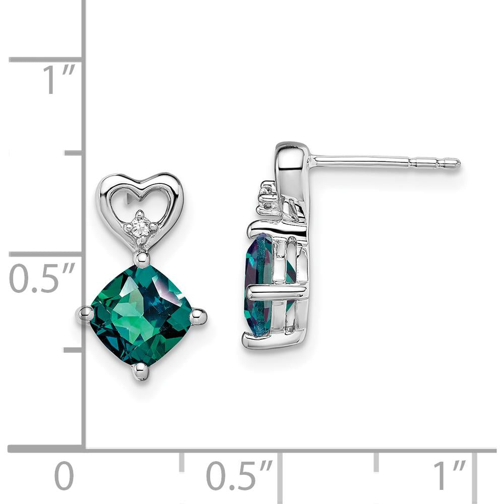 14K White Gold Created Alexandrite and Diamond Heart Drop Earrings - 1.26 Carat Total Gem Weight by Oro Pregiato