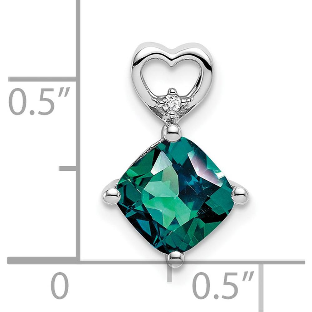 14K White Gold Created Alexandrite and Diamond Heart Pendant Slide - 1.66 Carat Total Gem Weight by Oro Pregiato