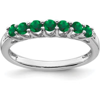 14K White Gold Created Emerald and Diamond 7-Stone Ring with Round Emeralds and Diamonds by 0