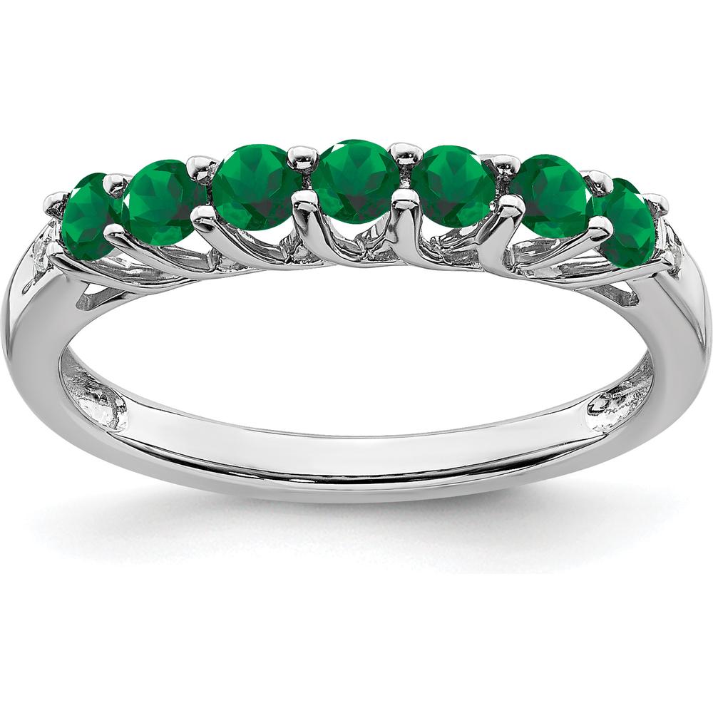 14K White Gold Created Emerald and Diamond 7-Stone Ring with Round Emeralds and Diamonds by 0