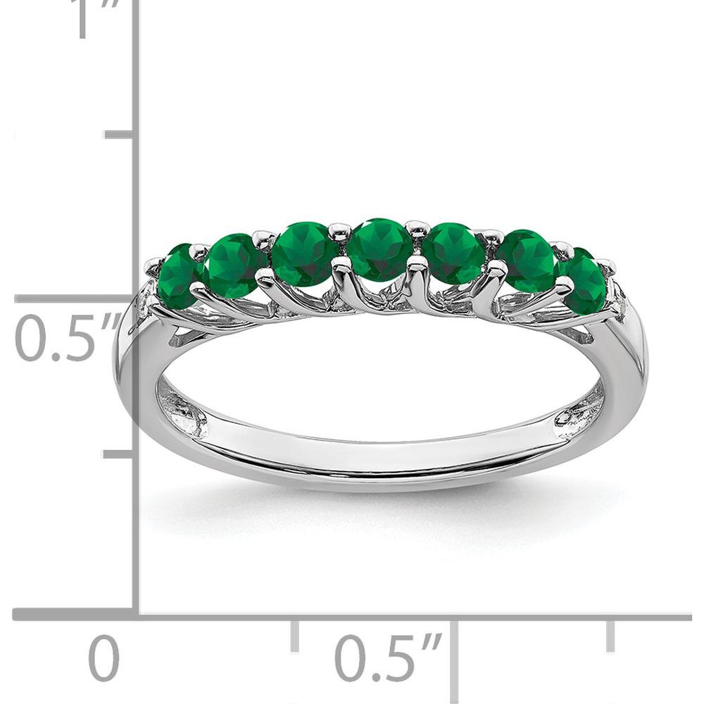 14K White Gold Created Emerald and Diamond 7-Stone Ring with Round Emeralds and Diamonds by 0