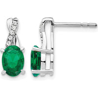 14K White Gold Created Emerald and Diamond Drop Earrings - 1.0 Carat Total Emerald Weight, 0.06 Carat Total Diamond Weight by Oro Pregiato