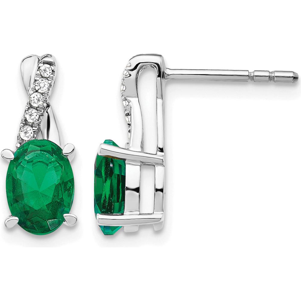 14K White Gold Created Emerald and Diamond Drop Earrings - 1.0 Carat Total Emerald Weight, 0.06 Carat Total Diamond Weight by Oro Pregiato