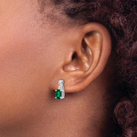 14K White Gold Created Emerald and Diamond Drop Earrings - 1.0 Carat Total Emerald Weight, 0.06 Carat Total Diamond Weight by Oro Pregiato