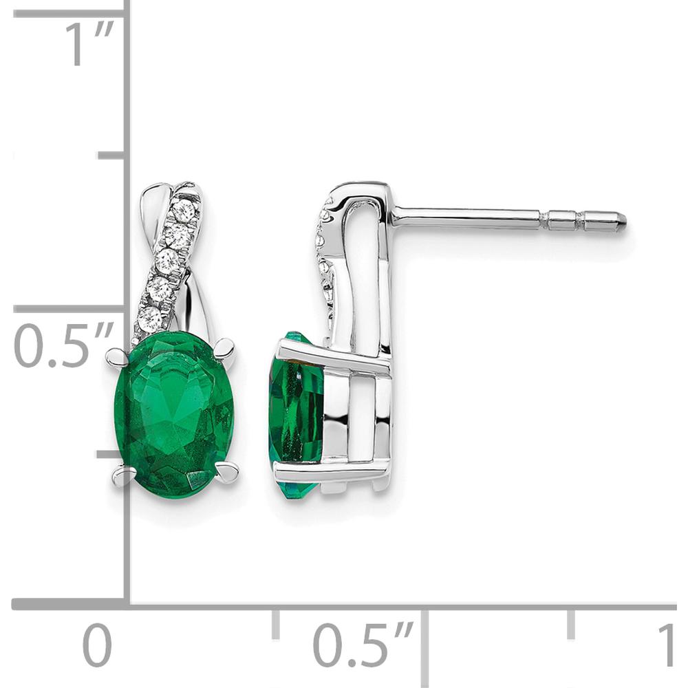 14K White Gold Created Emerald and Diamond Drop Earrings - 1.0 Carat Total Emerald Weight, 0.06 Carat Total Diamond Weight by Oro Pregiato