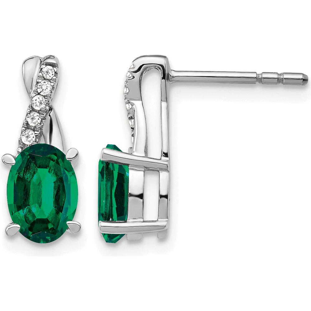 14K White Gold Created Emerald and Diamond Drop Earrings - 1.50 Carat Total Gem Weight by Monteluci Fine Jewelry