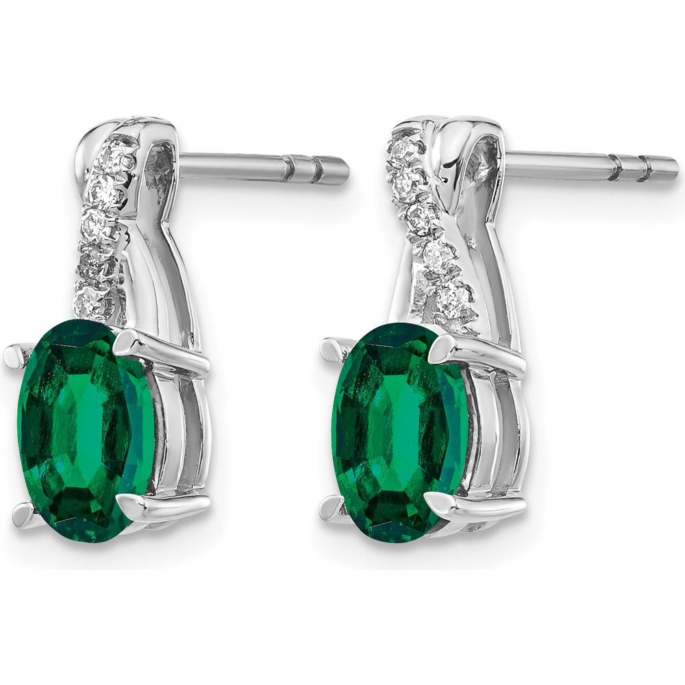 14K White Gold Created Emerald and Diamond Drop Earrings - 1.50 Carat Total Gem Weight by Monteluci Fine Jewelry