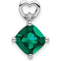 14K White Gold Created Emerald and Diamond Heart Pendant - 1.66 Carat Total Gem Weight by Oro Pregiato