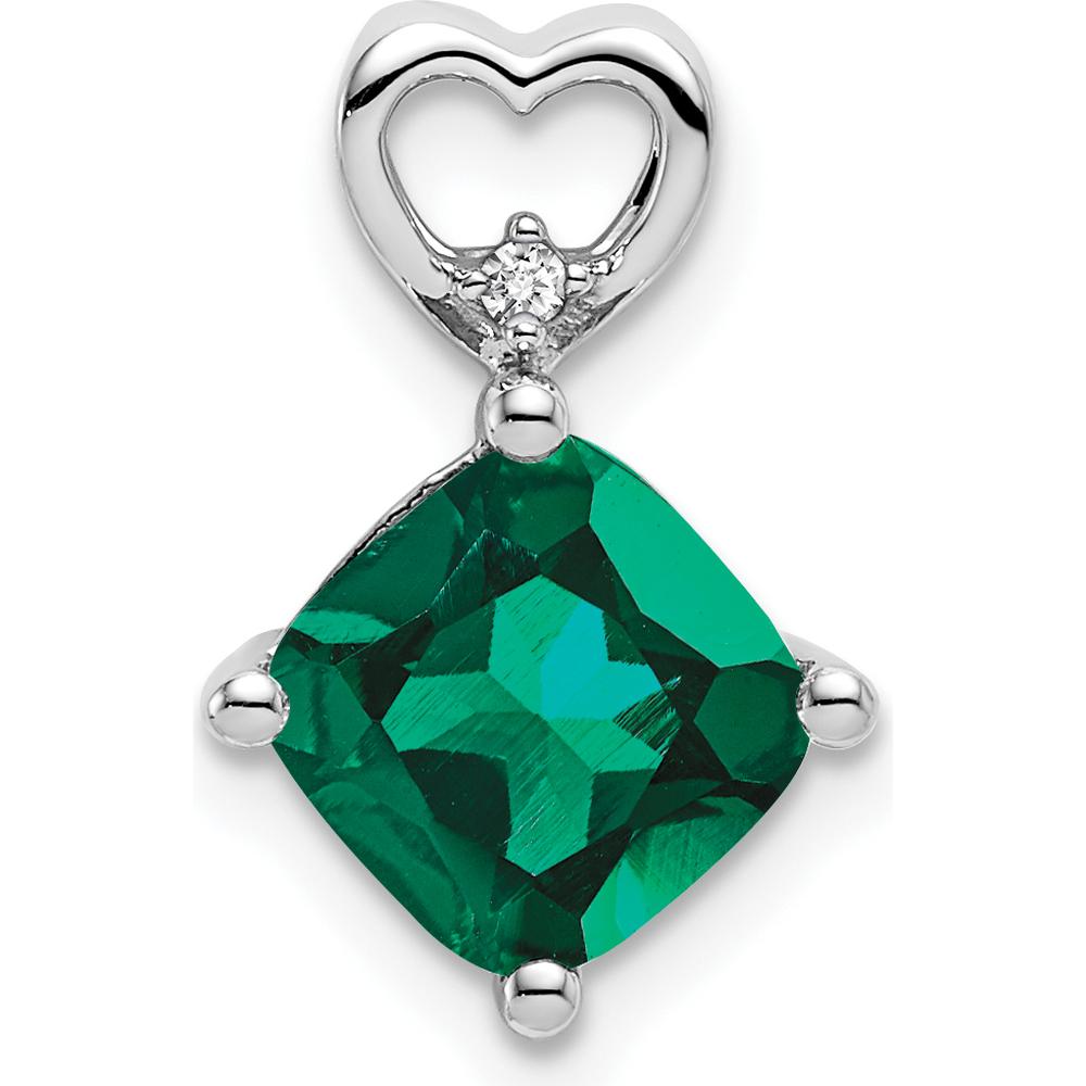 14K White Gold Created Emerald and Diamond Heart Pendant - 1.66 Carat Total Gem Weight by Oro Pregiato