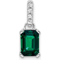 14K White Gold Created Emerald and Diamond Pendant - 0.01 Carat Total Diamond Weight by Oro Pregiato