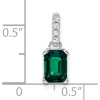 14K White Gold Created Emerald and Diamond Pendant - 0.01 Carat Total Diamond Weight by Oro Pregiato