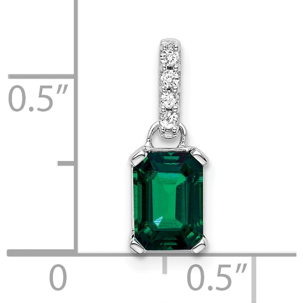 14K White Gold Created Emerald and Diamond Pendant - 0.01 Carat Total Diamond Weight by Oro Pregiato