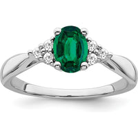 14K White Gold Created Emerald and Diamond Ring - 0.95 Carat Lab-Created Emerald with 0.02 Carat Diamond Accents by 0