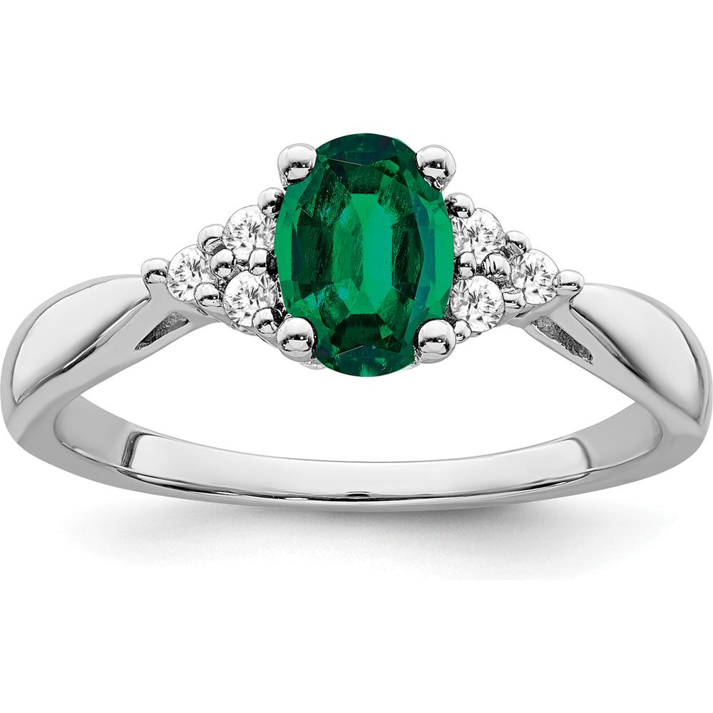 14K White Gold Created Emerald and Diamond Ring - 0.95 Carat Lab-Created Emerald with 0.02 Carat Diamond Accents by 0