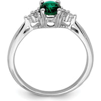 14K White Gold Created Emerald and Diamond Ring - 0.95 Carat Lab-Created Emerald with 0.02 Carat Diamond Accents by 0
