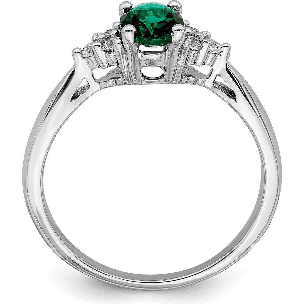 14K White Gold Created Emerald and Diamond Ring - 0.95 Carat Lab-Created Emerald with 0.02 Carat Diamond Accents by 0