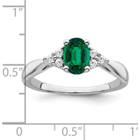14K White Gold Created Emerald and Diamond Ring - 0.95 Carat Lab-Created Emerald with 0.02 Carat Diamond Accents by 0
