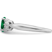 14K White Gold Created Emerald and Diamond Ring - 0.95 Carat Lab-Created Emerald with 0.02 Carat Diamond Accents by 0