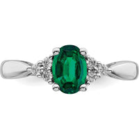 14K White Gold Created Emerald and Diamond Ring - 0.95 Carat Lab-Created Emerald with 0.02 Carat Diamond Accents by 0