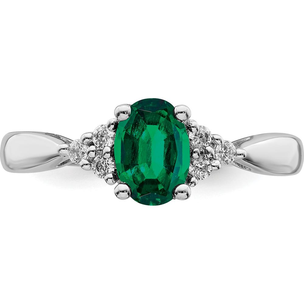 14K White Gold Created Emerald and Diamond Ring - 0.95 Carat Lab-Created Emerald with 0.02 Carat Diamond Accents by 0