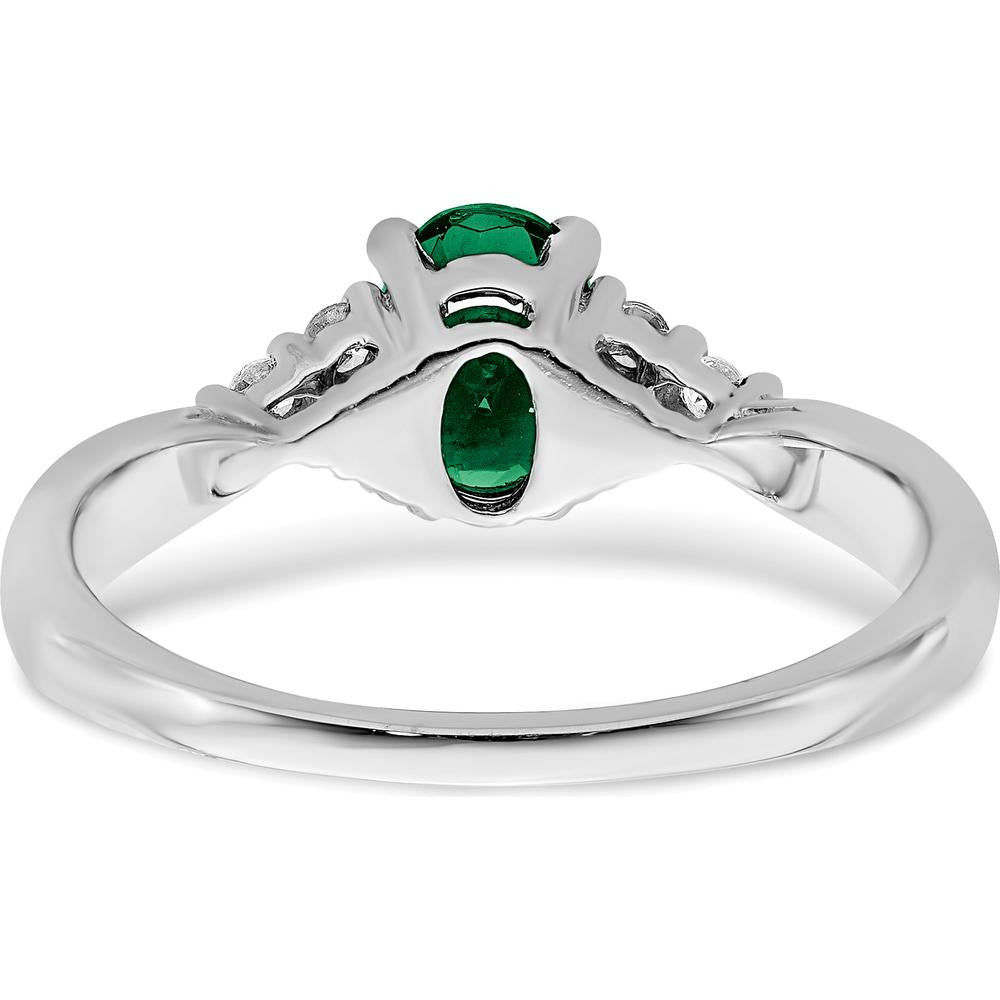 14K White Gold Created Emerald and Diamond Ring - 0.95 Carat Lab-Created Emerald with 0.02 Carat Diamond Accents by 0