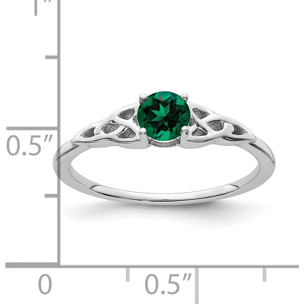 14K White Gold Created Emerald Celtic Knot Ring - 4.5mm Round Lab Created Emerald by 0