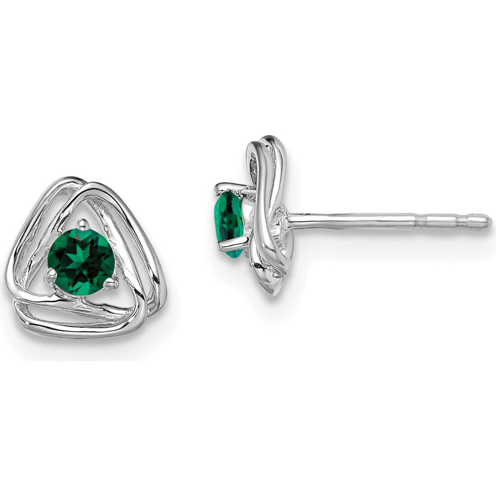 14K White Gold Created Emerald Post Earrings - 0.12 Carat Total Gem Weight by Oro Pregiato