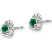 14K White Gold Created Emerald Post Earrings - 0.12 Carat Total Gem Weight by Oro Pregiato