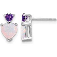 14K White Gold Created Opal and Amethyst Heart Drop Earrings - 0.75 Carat Total Opal Weight, 0.28 Carat Total Amethyst Weight by Monteluci Fine Jewelry