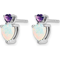 14K White Gold Created Opal and Amethyst Heart Drop Earrings - 0.75 Carat Total Opal Weight, 0.28 Carat Total Amethyst Weight by Monteluci Fine Jewelry