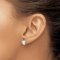 14K White Gold Created Opal and Amethyst Heart Drop Earrings - 0.75 Carat Total Opal Weight, 0.28 Carat Total Amethyst Weight by Monteluci Fine Jewelry