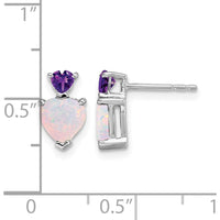 14K White Gold Created Opal and Amethyst Heart Drop Earrings - 0.75 Carat Total Opal Weight, 0.28 Carat Total Amethyst Weight by Monteluci Fine Jewelry