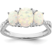 14K White Gold Created Opal and Diamond 3-Stone Ring - 0.44 Carat Total Opal Weight, 0.16 Carat Total Diamond Weight by 0