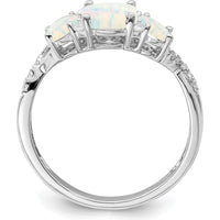 14K White Gold Created Opal and Diamond 3-Stone Ring - 0.44 Carat Total Opal Weight, 0.16 Carat Total Diamond Weight by 0