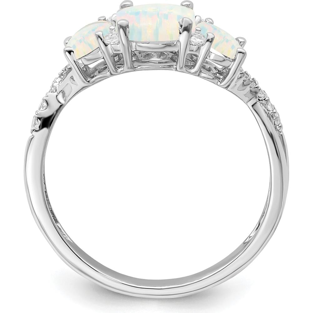 14K White Gold Created Opal and Diamond 3-Stone Ring - 0.44 Carat Total Opal Weight, 0.16 Carat Total Diamond Weight by 0