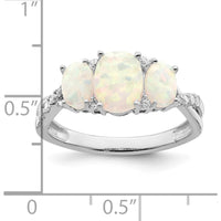 14K White Gold Created Opal and Diamond 3-Stone Ring - 0.44 Carat Total Opal Weight, 0.16 Carat Total Diamond Weight by 0