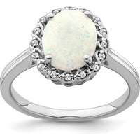 14K White Gold Created Opal and Diamond Halo Ring - 3 Carat Opal, 0.005 Carat Diamond Weight by 0