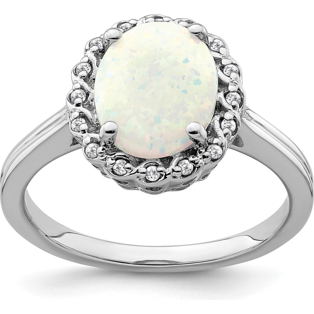 14K White Gold Created Opal and Diamond Halo Ring - 3 Carat Opal, 0.005 Carat Diamond Weight by 0