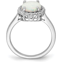 14K White Gold Created Opal and Diamond Halo Ring - 3 Carat Opal, 0.005 Carat Diamond Weight by 0