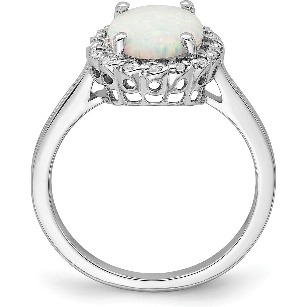 14K White Gold Created Opal and Diamond Halo Ring - 3 Carat Opal, 0.005 Carat Diamond Weight by 0