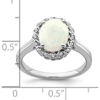 14K White Gold Created Opal and Diamond Halo Ring - 3 Carat Opal, 0.005 Carat Diamond Weight by 0