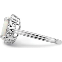 14K White Gold Created Opal and Diamond Halo Ring - 3 Carat Opal, 0.005 Carat Diamond Weight by 0