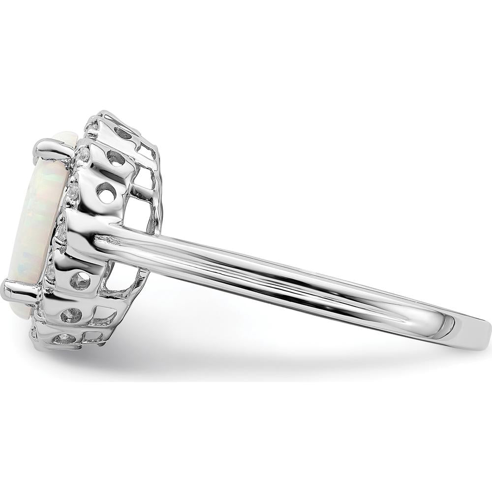 14K White Gold Created Opal and Diamond Halo Ring - 3 Carat Opal, 0.005 Carat Diamond Weight by 0