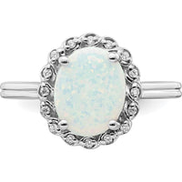14K White Gold Created Opal and Diamond Halo Ring - 3 Carat Opal, 0.005 Carat Diamond Weight by 0