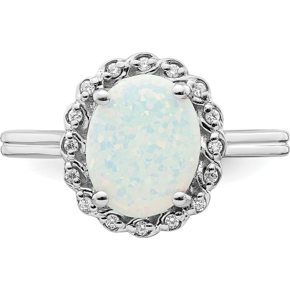 14K White Gold Created Opal and Diamond Halo Ring - 3 Carat Opal, 0.005 Carat Diamond Weight by 0